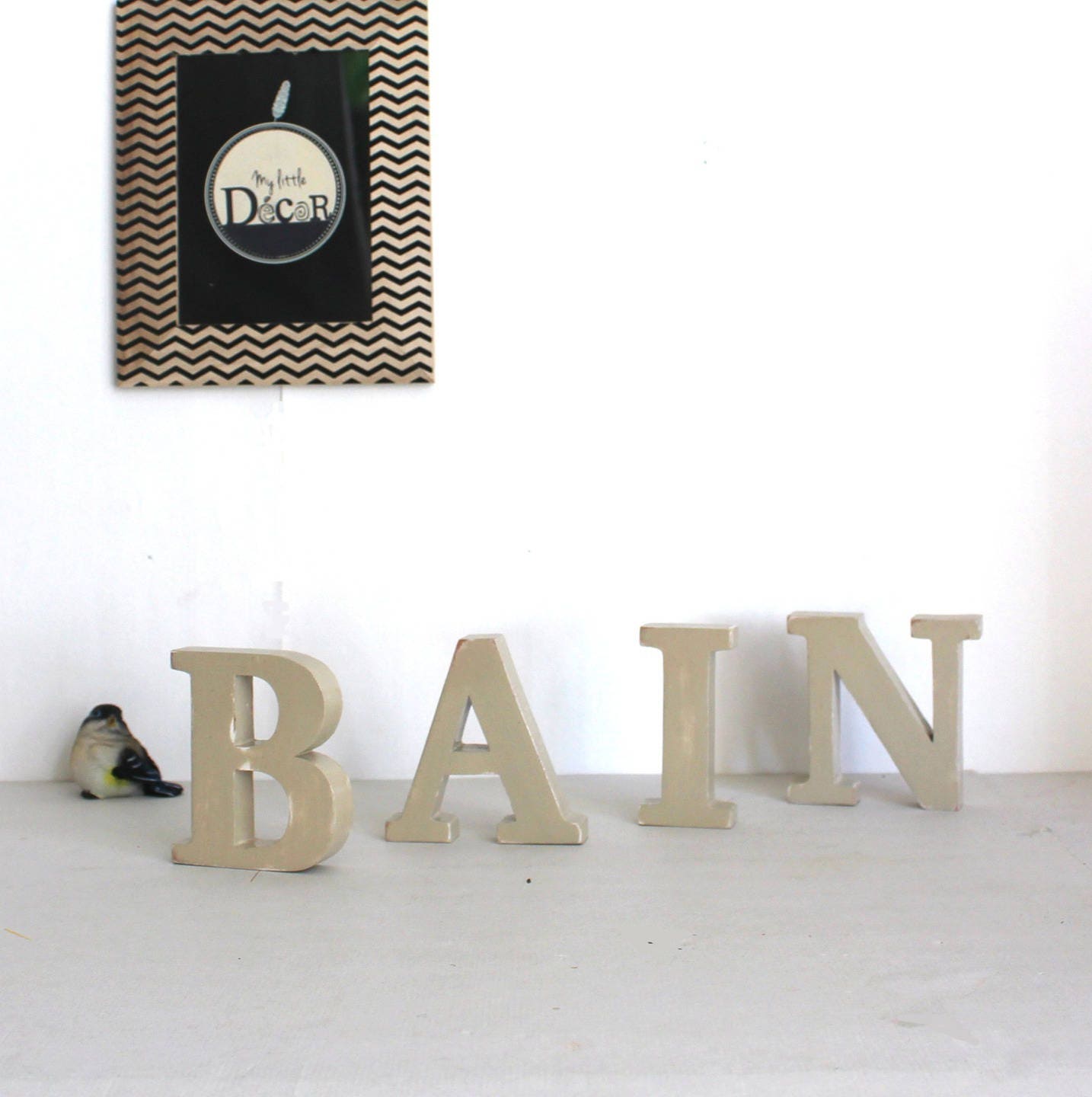 Mot Bain à Poser Taupe Clair Patiné Mariage, Décoration - Mylittledecor Lettres Décoratives Lettre e