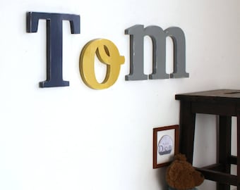 Personalized big first name TOM tones of zinc blue, ocher and gray - giant letter _ mylittledecor _ baby room