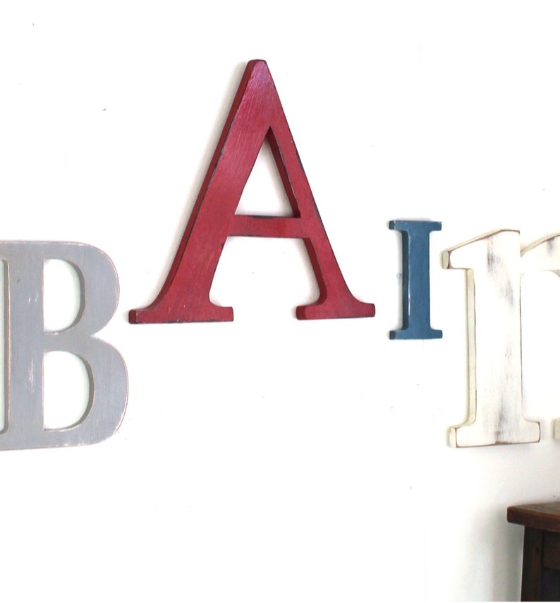Mot géant BAINS gris, rouge, bleu,blanc mylittledecor lettres décoratives prénom géant lettre géante industriel salle de bains image 3