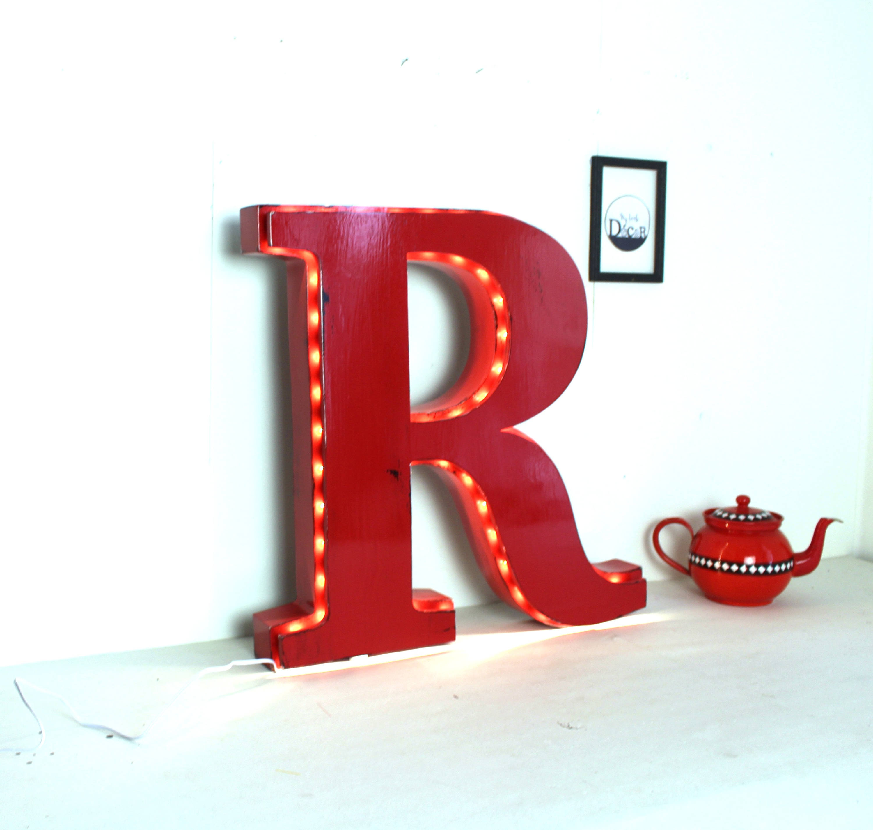 Lettre Lumineuse Géante R Rouge - Enseigne Grande Lettre Mylittledecor -Lampe Industrielle Déco Homm