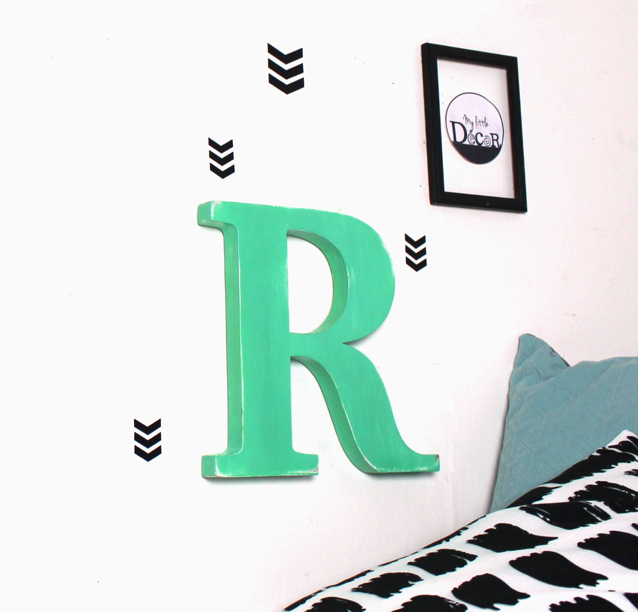 Lettre en Bois R Diabolo Menthe Patiné à Accrocher Pour Une Décoration Murale, Un Mariage, Un Annive