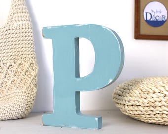 Letter P for wooden Baltic blue patina for a personalized decoration, wedding, anniversary, birth mylittledecor _