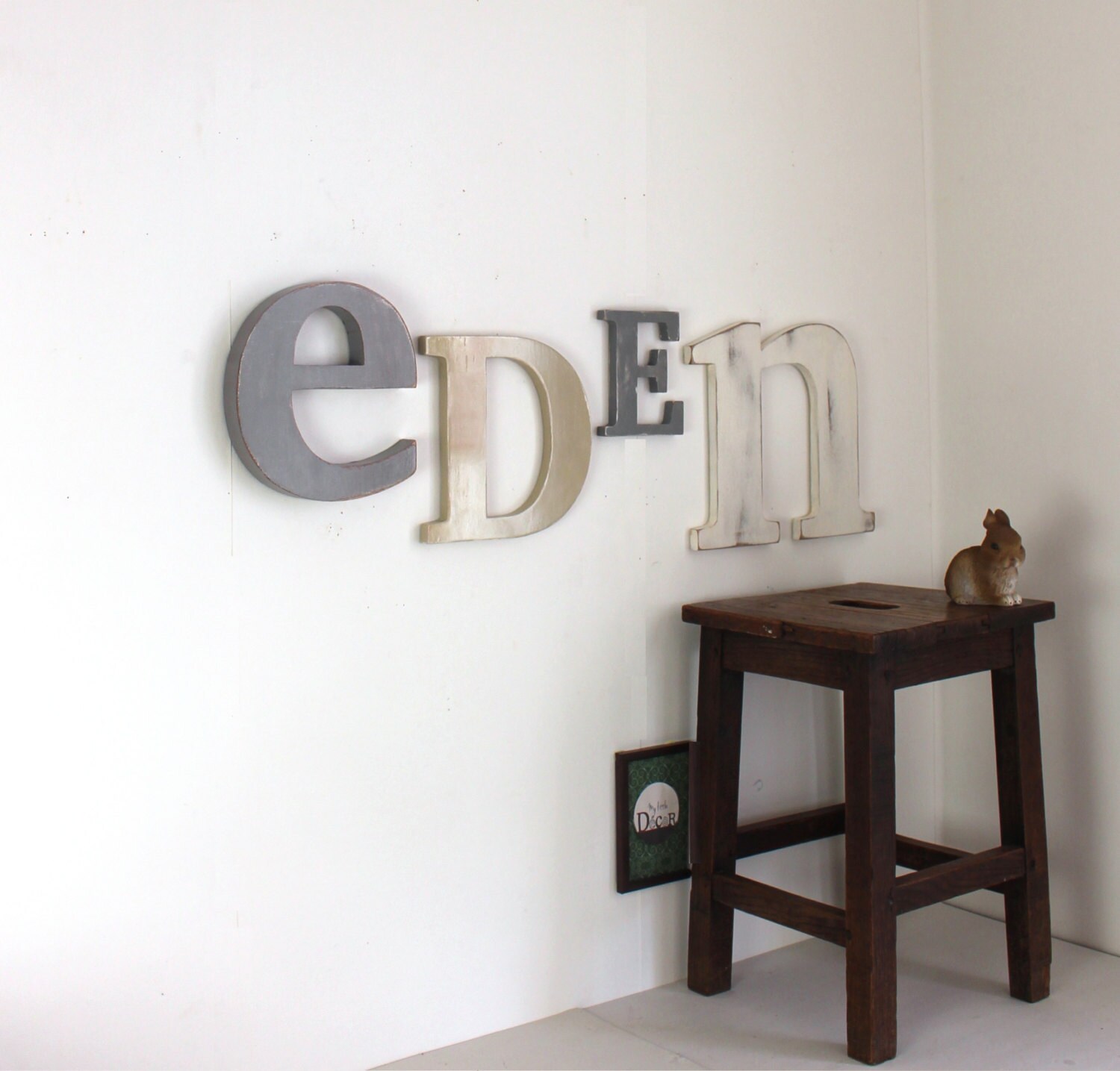 Grand Prénom Eden Gris, Blanc, Taupe - Mylittledecor Lettres Décoratives Géant- Personnalisé Naissan