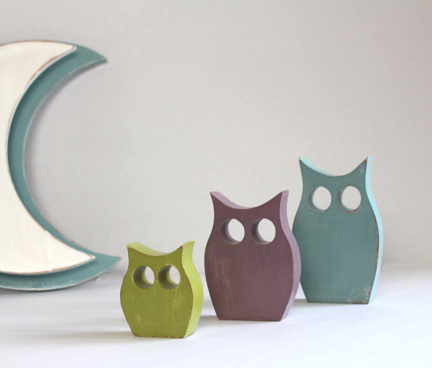 3 Hiboux en Bois Couleur Personnalisable - Mylittledecor Chouettes Personnalisables -