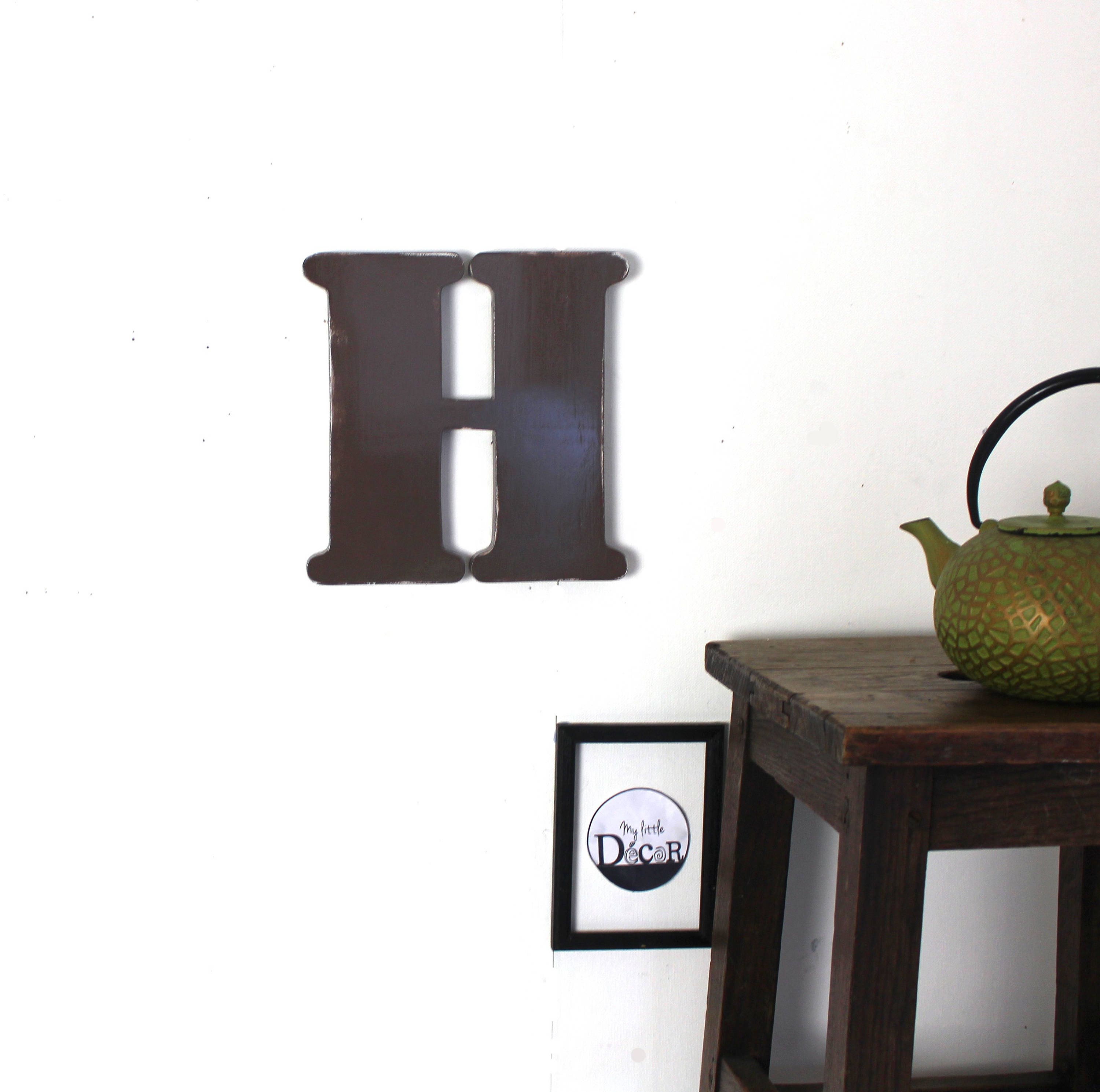 Lettre en Bois H Taupe Patiné à Accrocher Pour Une Décoration Murale, Un Mariage, Un Anniversaire _ 