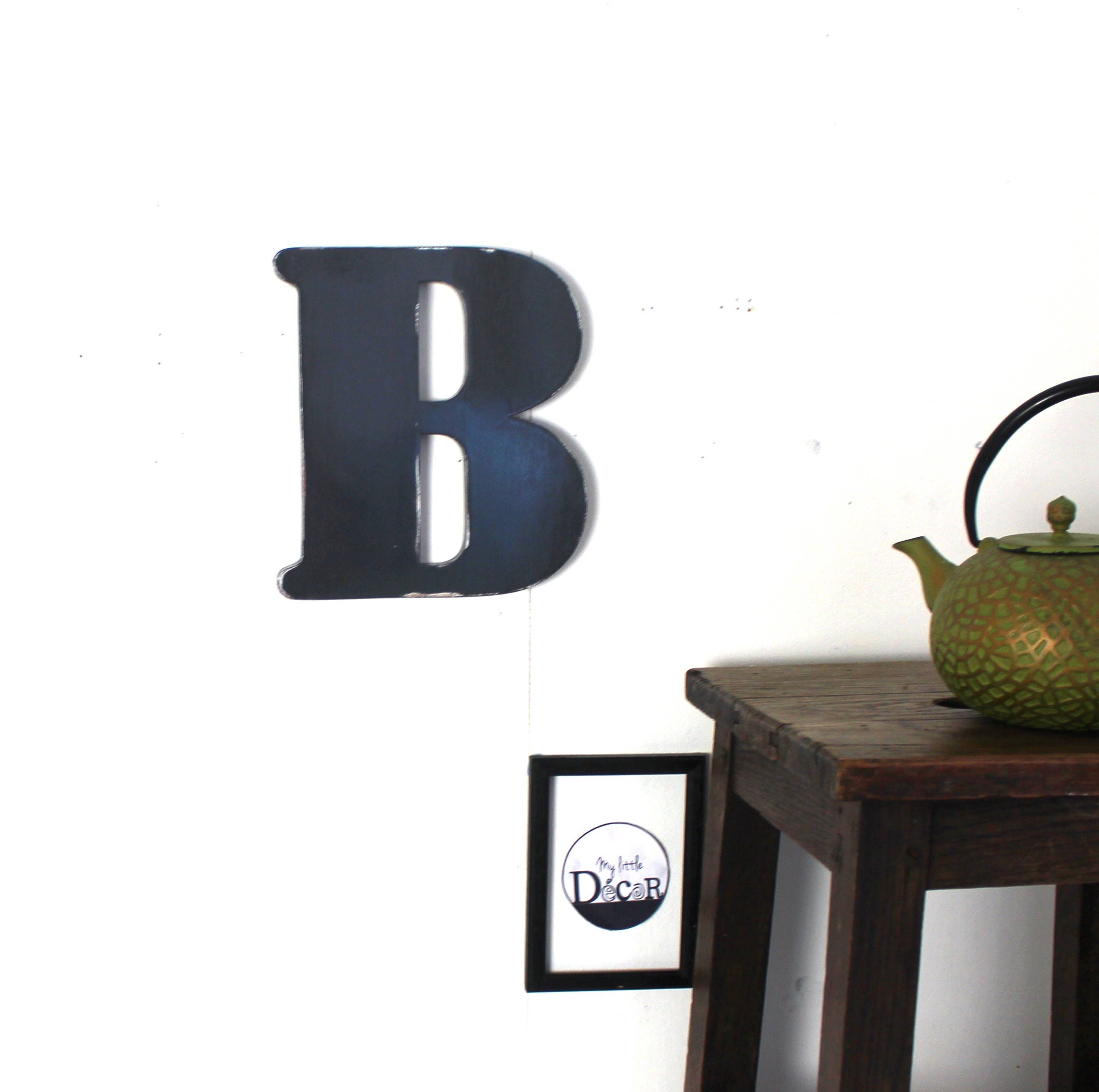 Lettre en Bois B Gris Zinc Patiné à Accrocher Pour Une Décoration Murale, Un Mariage, Un Anniversair