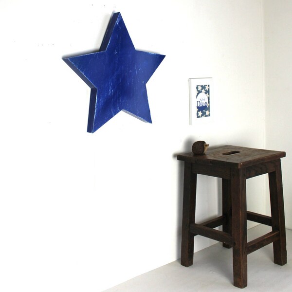 Etoile géante bleu nuit patiné style industriel à accrocher - décoration chambre - étoile géante - étoile personnalisée- mylittledecor