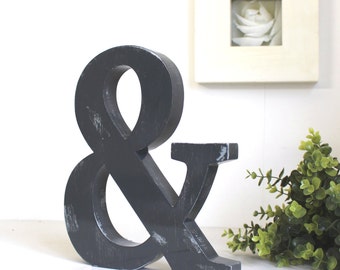 large letter in wood & patinated zinc gray to place - customizable color letter - wedding decoration - ampersand - mylittledecor