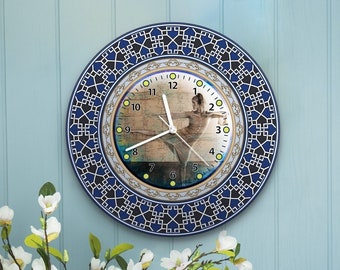 Tranquility Unique art work Round Wall Clock, Acrylic Glass silent non ticking battery operated available in 4 sizes. Created by TIVA DESIGN