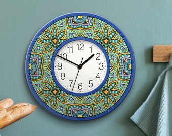 Bloom in Blue Unique art work Round Wall Clock Acrylic Glass silent non ticking battery operated available in 4 sizes.Created by TIVA DESIGN
