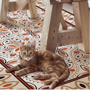 TIVA DESIGN Zimt Vinyl Bodenmatte, dekorativer Linoleum PVC Teppich Läufer Fliesenboden, rutschfest, von Hand waschbar und schützt Böden
