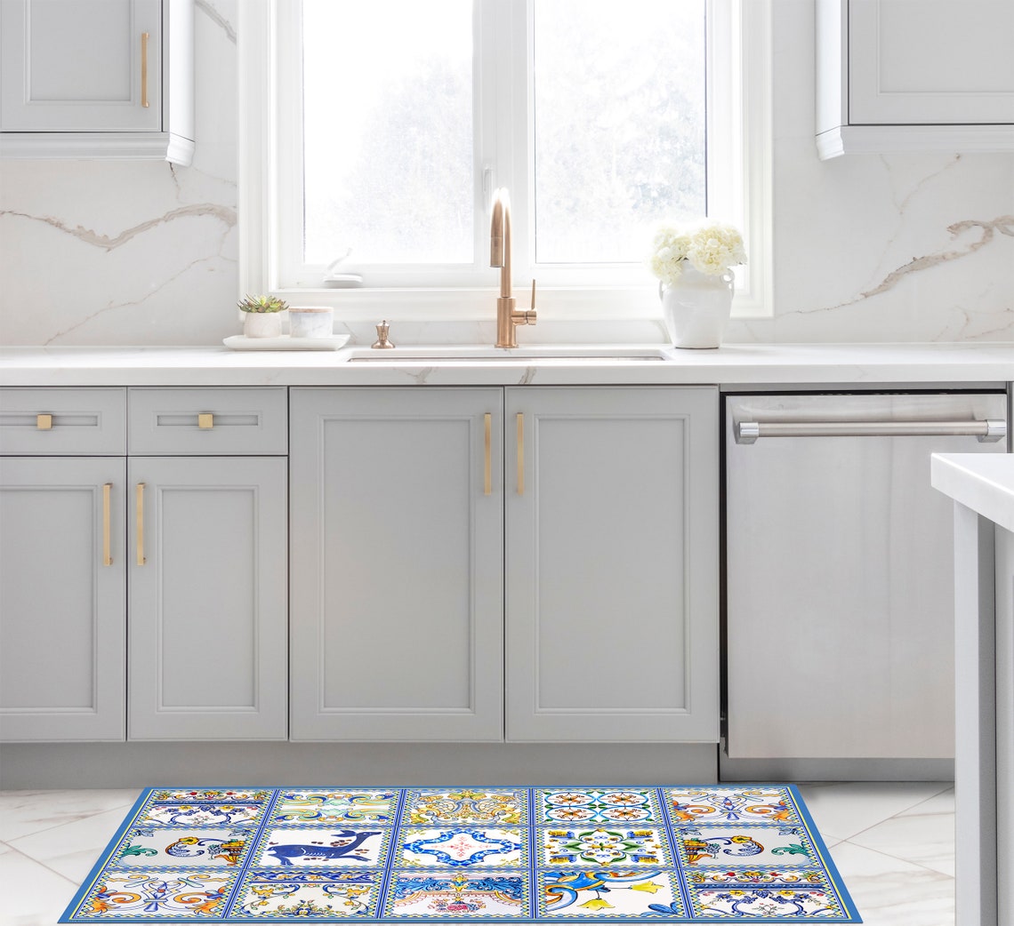 TIVA DESIGN Florence Vinyl Floor Mat Decorative Rug Runner Etsy