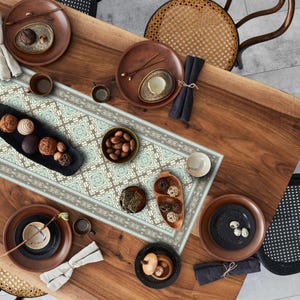 Heat Resistant Vinyl Table Runner: "Pushkar" Non Slip Waterproof Trivet Protective Pad