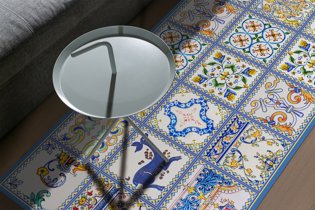 TIVA DESIGN Florence Vinyl Floor Mat Decorative Rug Runner Etsy