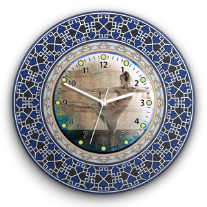 Tranquility Unique art work Round Wall Clock, Acrylic Glass silent non ticking battery operated available in 4 sizes. Created by TIVA DESIGN