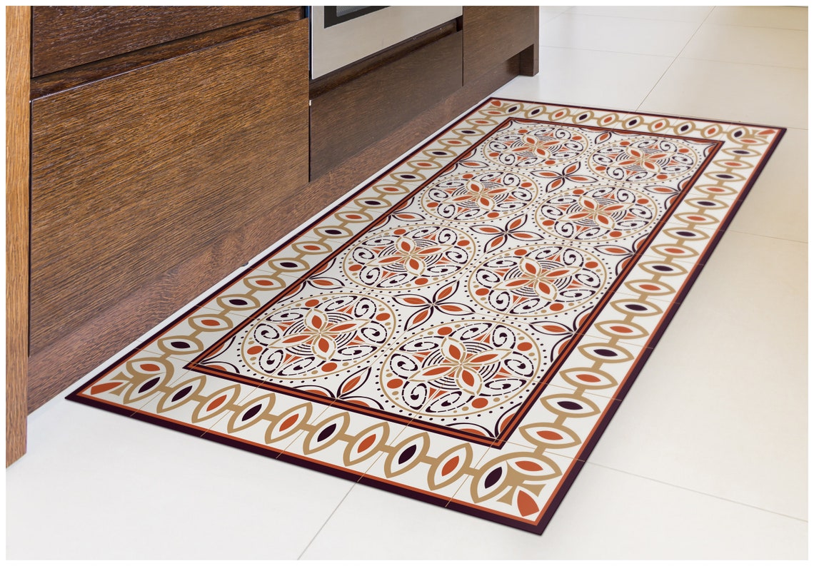 TIVA DESIGN Cinnamon Vinyl Floor Mat, Decorative Linoleum PVC Rug