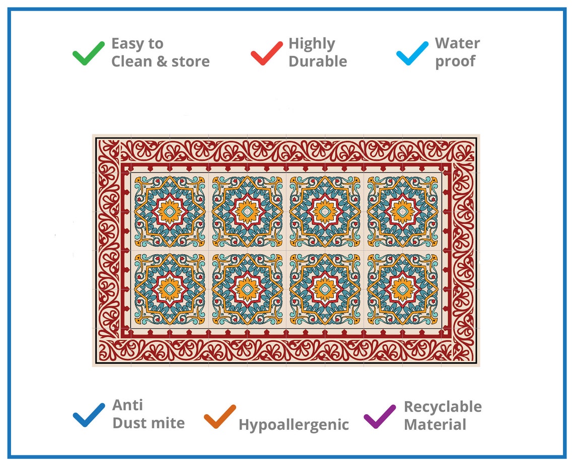 Tiva Design Barcelona Red Vinyl Floor Mat Decorative Linoleum Etsy