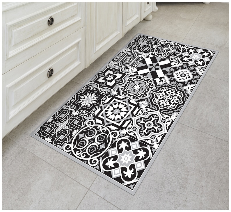 Vinyl Floor Mat PVC Rug Runner Tile Flooring. B & W by TIVA - Etsy