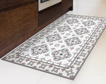 TIVA DESIGN Toscana Vinyl Floor Mat, Decorative Linoleum PVC Rug Runner Tile Flooring, Anti-Slip, Hand Washable, Protects Floors