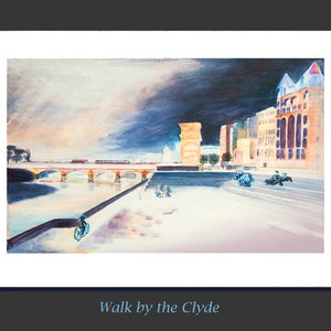 Glasgow Giclee Fine Art Print, Glasgow City Canvas, Clyde River, Scotland Landscape, couples gift by Aska on etsy uk shop #glasgowetsy