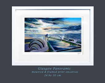 Glasgow skyline print, framed city industrial wall art on canvas, Scotland Landmarks