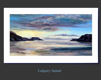 Calgary sunset Scotland - limited edition giclee print of Mull - deep violet colour wedding canvas depicting oyster catchers