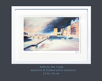 Framed Glasgow print of Clyde bridge, Scotland wall art in modern contemporary art deco