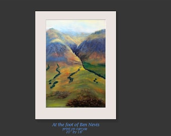 Mountain art, print on canvas, Scottish Highlands, office artwork, Traveller gift, Workmate Gift, Wanderlust gift, autumn colours, wall art