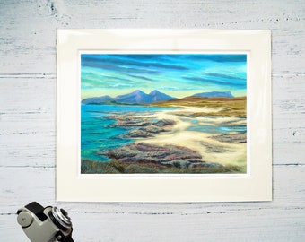 Sanna Bay-tryck - present till fru - sjömanspresent - tryck av en fantastisk strand på Ardnamurchan-halvön, monterat tryck 30 x 24 cm