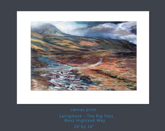 Highlands of Scotland canvas print, West Higland Way by Aska, limited edition of 75 "Larigmore - The Big Pass", bright orange landscape