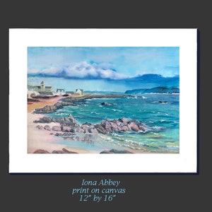Iona Abbey fine art print, blue coastal wall art, scottish living room wall art decor