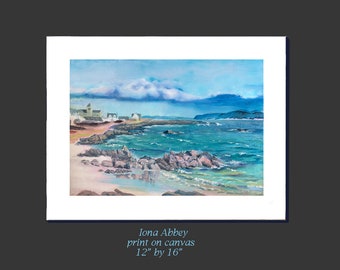 Iona Abbey fine art print, blue coastal wall art, scottish living room wall art decor