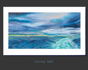 Large seascape wall art, Scotland art, Mull, canvas giclee print, Leaving Mull on the Calmac ferry towards Oban