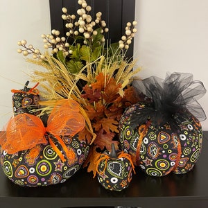 Handmade Fabric Pumpkins- Glitter Black Halloween - Multiple Sizes