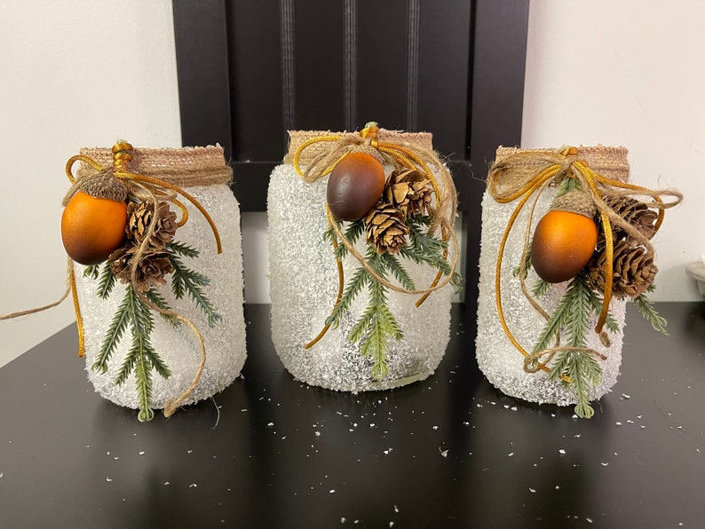 Mason Jar Luminaries Trio Frosted, Battery Tea Light Included Etsy