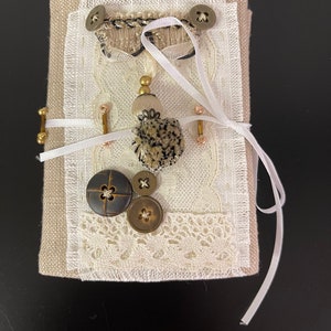 Vintage Inspired, Handmade Covered Mini Junk Journal - Notebook - Uniquely handcrafted with Buttons and Adornments from my Heart for yours.