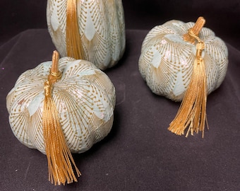 Set of 3 Floral, Delft, Chinoiserie Decoupage Pumpkins - Multiple styles