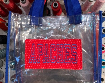 Clear stadium bag purse monogrammed embroidery team spirit red black blue limited available