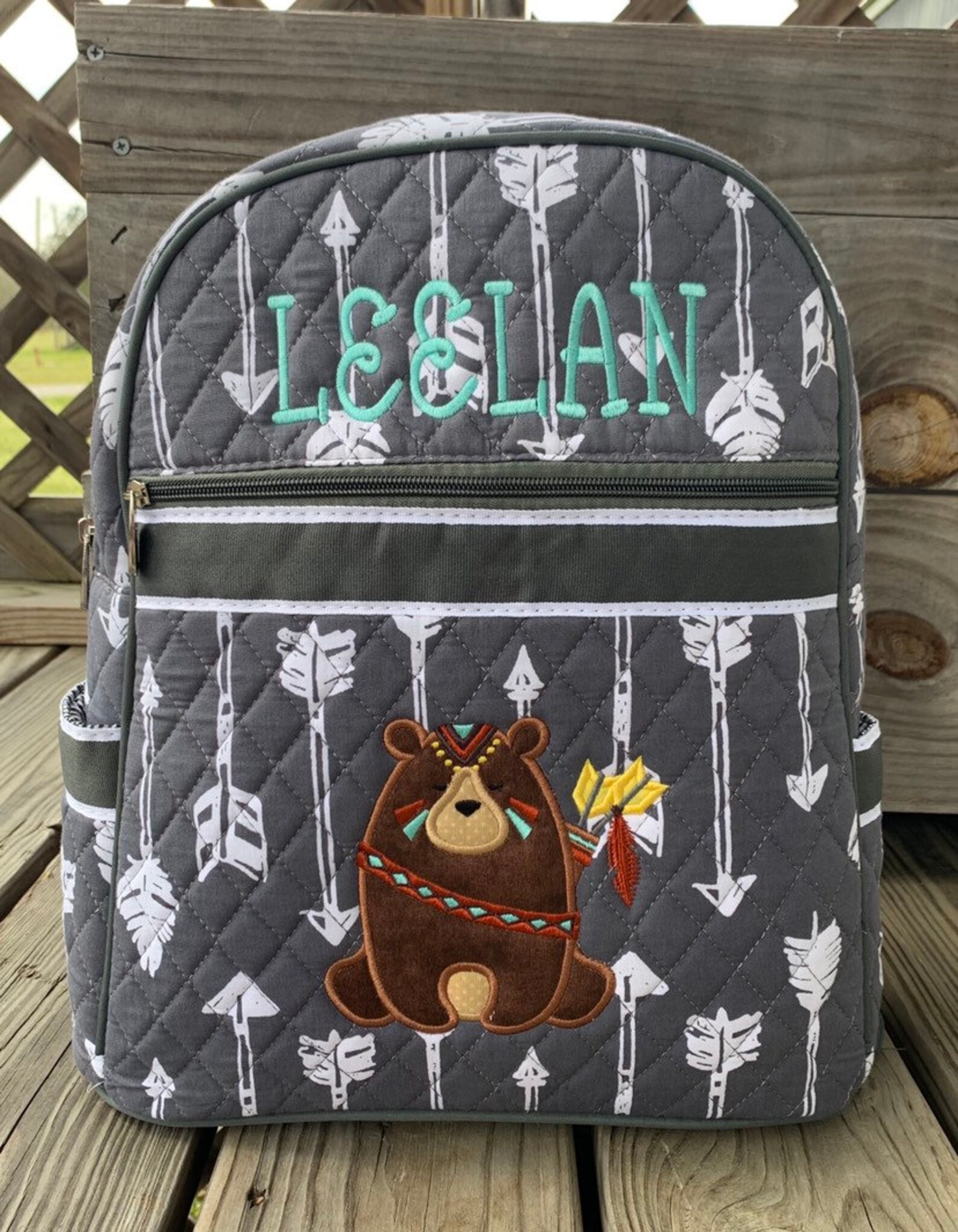 Arrows Monogrammed Backpack Diaper Bag Mint Grey Black Arrows Etsy