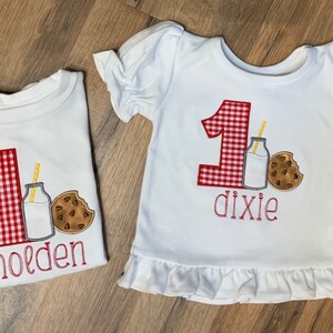 Milk and Cookies Birthday shirt boy or girl ruffle red gingham personalized first second third