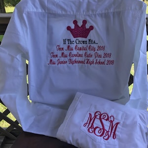 Custom Pageant button up cover up teen ready wear crown woman girl titles memory keep sake monogrammed south gift dress up button down