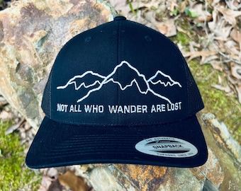 Mountains Not All Who Wander hat Explore  Horse Patch Hat embroidery cap snap back or fitted ranch south hats mens Buck off tiger oilfield