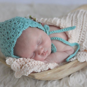 Newborn Knit Bonnet, Newborn Photo Prop, Charlotte Bonnet, Crochet Baby Bonnet, Knit Bonnet
