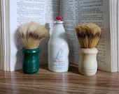 Vintage 1997 RARE Old Spice Eau de Cologne Two Boar or Badger Hair Shaving Brushes LOT of 3 Bakelite Handles, Milk Glass Bottle 80 Full