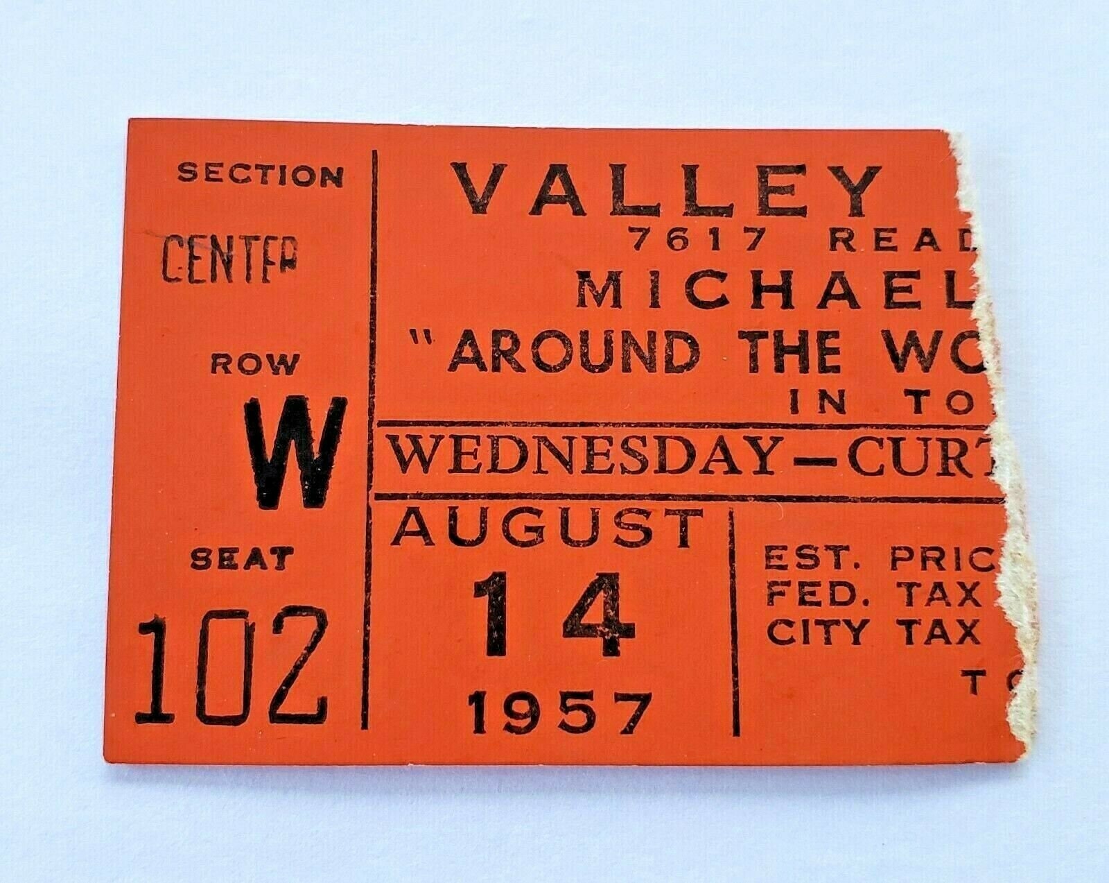 Around the World in 80 Days 1957 Movie Ticket Stub! From Valley