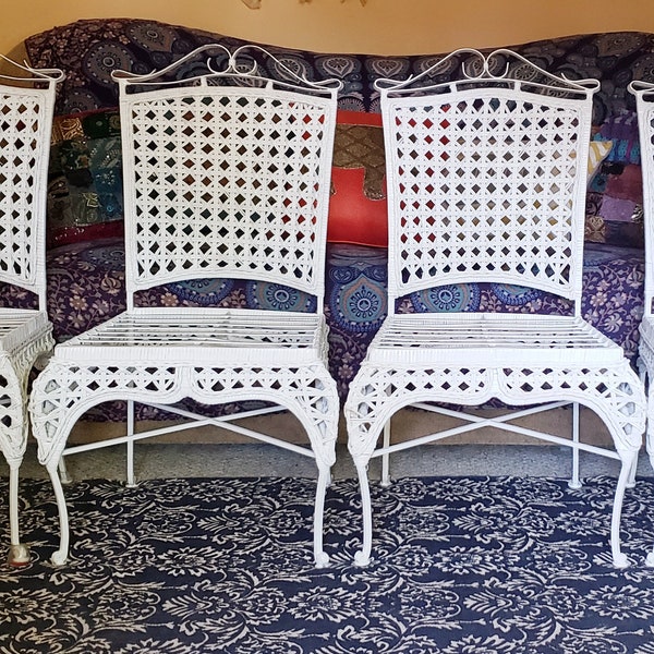 NO SHIPPING, READ Ad! Wicker & Wrought Iron Chairs, 4 Dining Art Nouveau, Cottage Porch, French Country Patio, Conservatory Botanical Garden