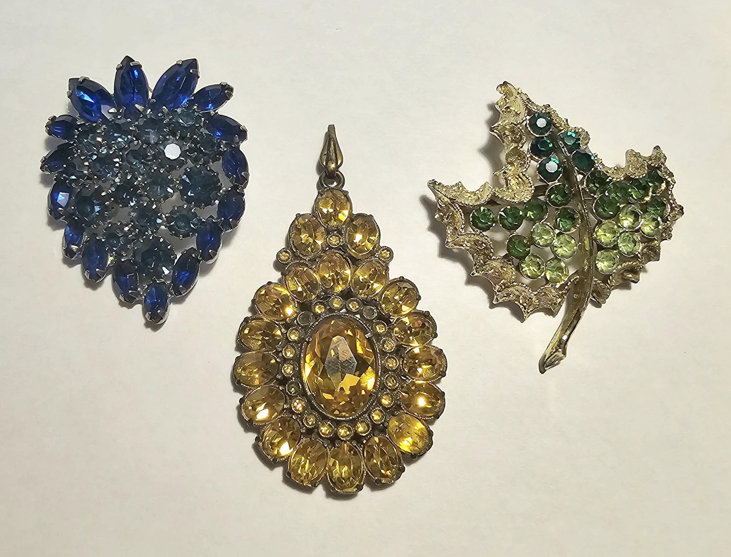 Vintage Brooch & Earrings Set Juliana Green Grape Two Tone