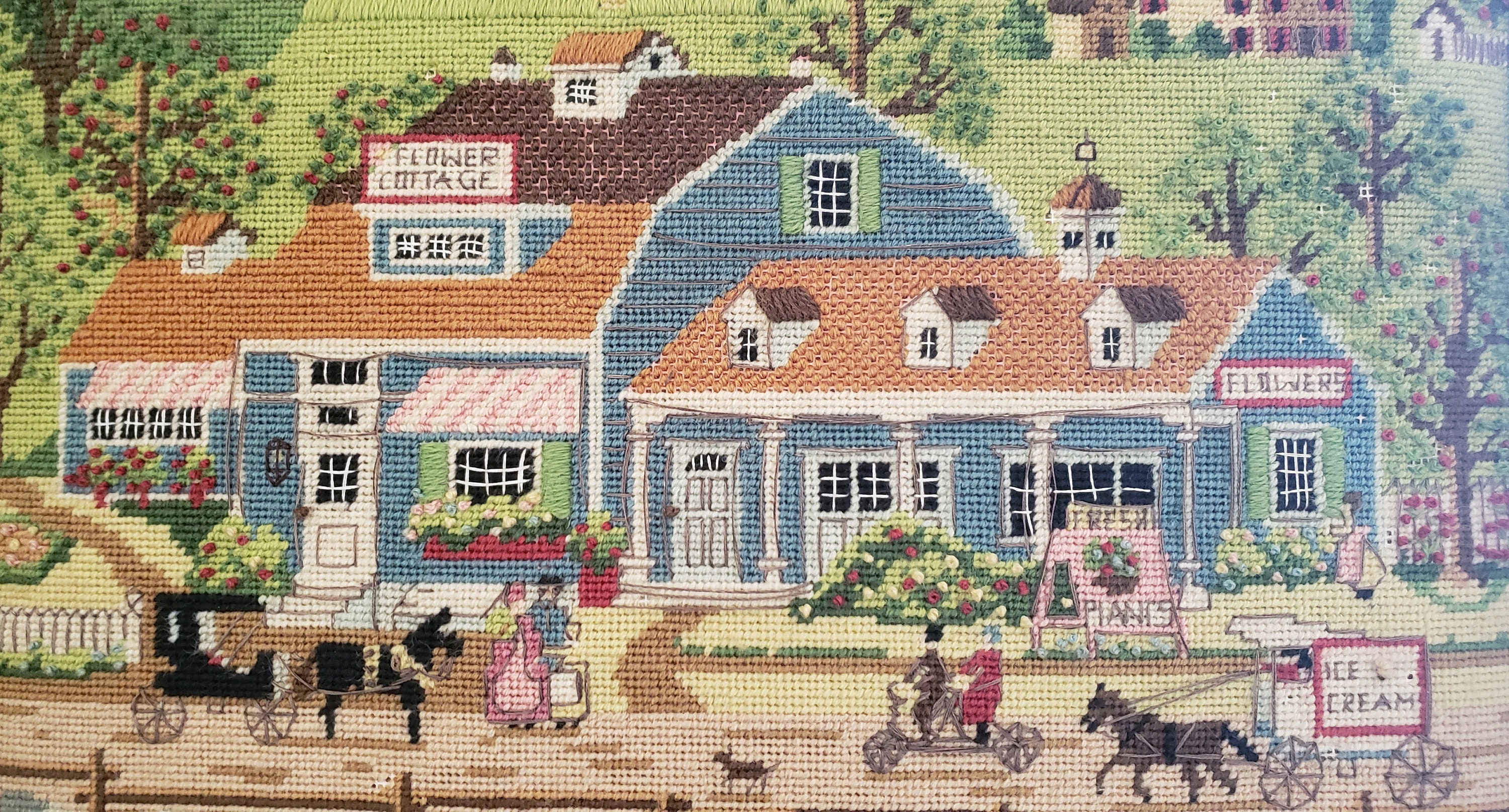 Vintage Needlepoint FLOWER COTTAGE Charles Wysocki Framed Etsy