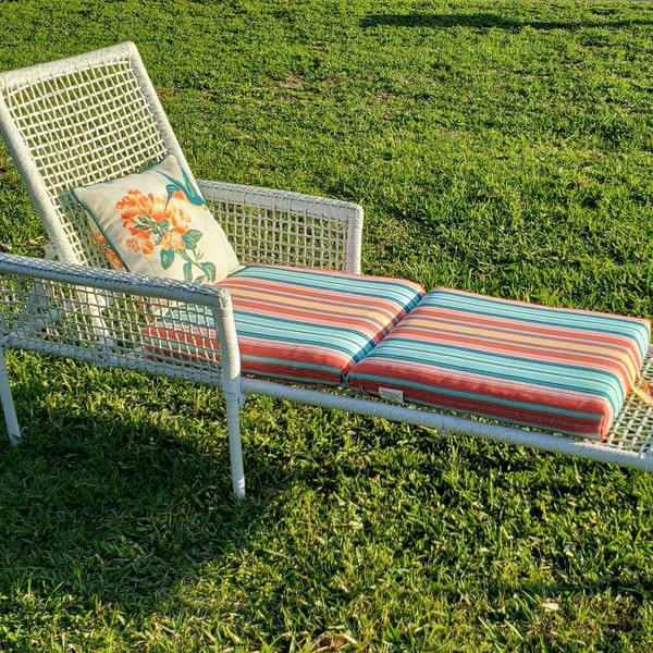 Vintage Genuine Wicker Chaise Lounge, White Patio Furniture, Mid Century Modern, Garden Chair, Adjustable, So Comfy & Fresh Paint!