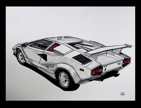 Lamborghini Countach Drawing, Original A3 Size Hand-drawn Drawing